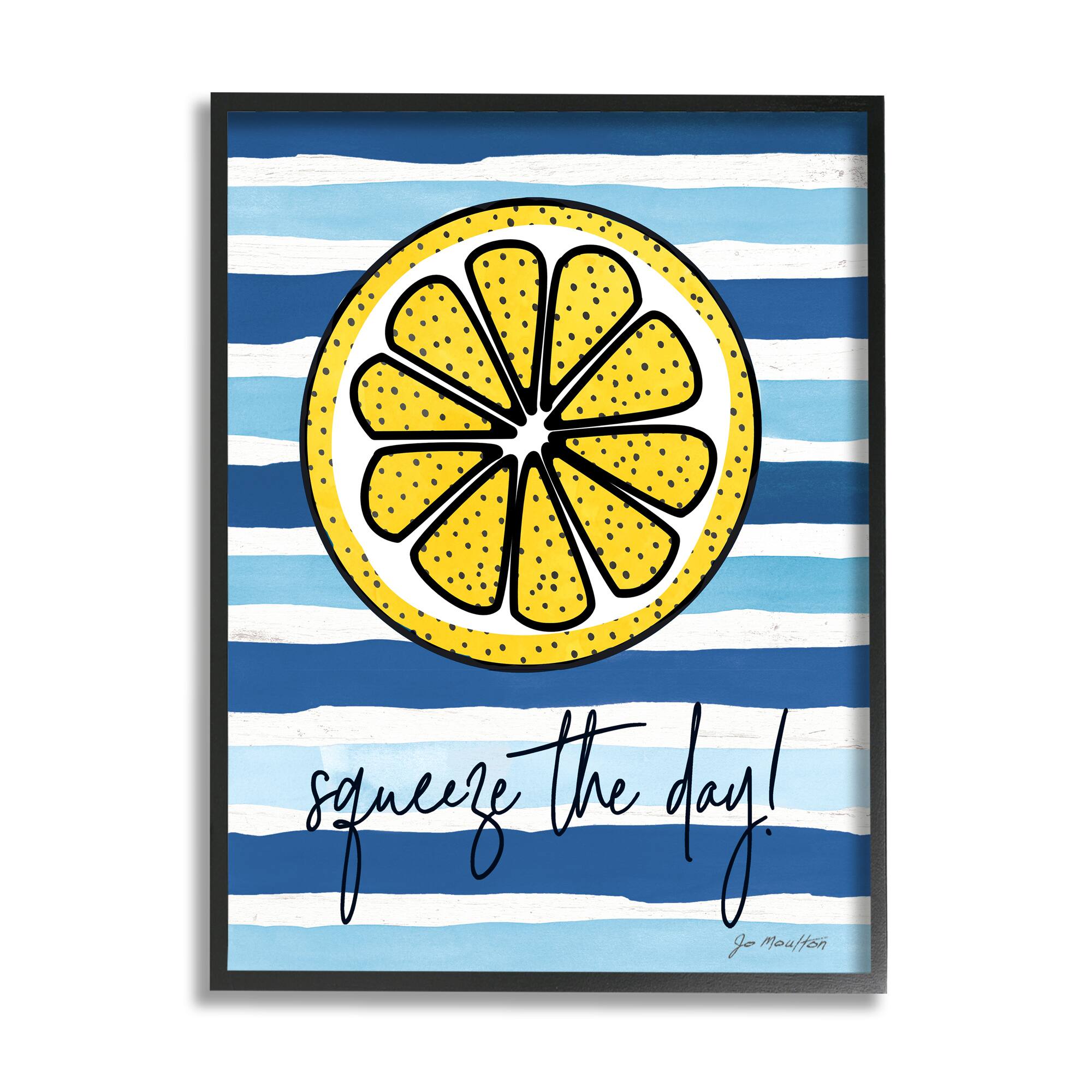 Stupell Industries Squeeze The Day Expression Lemon Nautical Stripes in Frame Wall Art